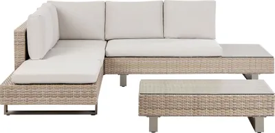 Produktbild von BELIANI Gartenmöbel Set Cremeweiß und Beige Rattan Aluminium Textil inkl. Kissen 5-Sitzer mit verstellbarer Rückenlehne Terrasse Outdoor Modern