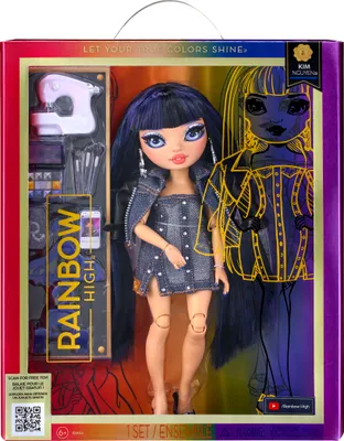 A Rainbow High fashion doll in its packaging, showcasing the doll and its accessories.