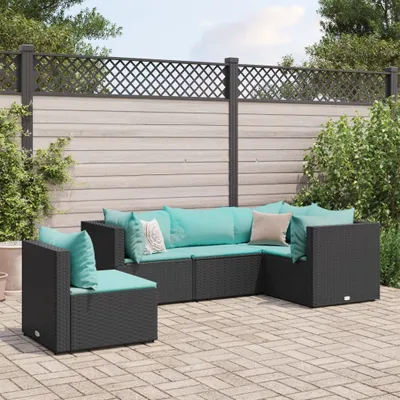 Produktbild von 5-tlg. Garten-Lounge-Set mit Kissen Schwarz Poly Rattan - Gartenmöbelgarnituren 3308156