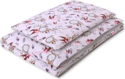 Imagen del producto de Juego de sábanas de algodón para cuna, de doble cara, de dos piezas, color rosa con estampado de golondrinas