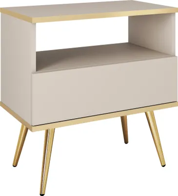 Immagine prodotto di Comodino beige con gambe dorate e accenti dorati, 54x59x39 cm