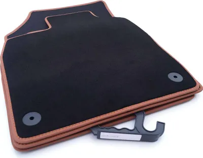 Image de Tapis de sol pour Cupra Born / VZ (tous) Velours Premium en qualité d'origine Jeu de tapis automatiques, noir, 4 pièces, bordure marron