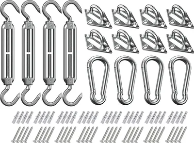 Produktbild von 80-teiliges Sonnensegel-Hardware-Set, 12,7 cm, 304 Edelstahl, für die Installation von rechteckigen/quadratischen/dreieckigen Sonnensegeln auf Rasen und im Garten, robustes, rostfreies Sonnensegel-Hardware-Set