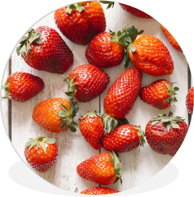 Produktbild von MuchoWow® Rundes Wandbild - Runde Bilder Erdbeere - Obst - Tisch Ø 90 cm Kreis Wanddekoration Kunststoff - Wandkreis - Wandschmuck - Wand-Kreis - Wohnzimmer - Bild - Runde - Wanddeko - Dibond - Kunstdrucke