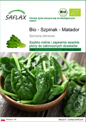 Zdjęcie produktu dla SAFLAX - Bio - Szpinak - Matador - 300 Nasiona - Spinacia oleracea