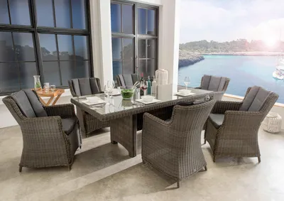 Produktbild von Destiny Sitzgruppe LUNA 6 Sessel + Tisch 200x100cm, Polyrattan, vintage grau