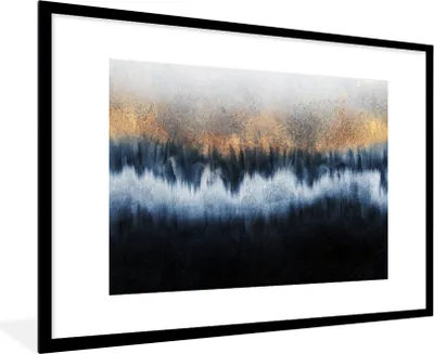 Produktbild von MuchoWow® Gerahmtes Poster Abstrakt - Gold - Luxus - Blau 90x60 cm - Poster mit Schwarzem Bilderrahmen Wandposter Rahmen Foto Bilder - Wanddekoration - Fotos