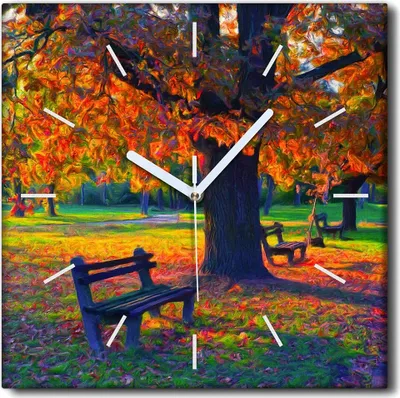 Produktbild von Coloray Uhr auf Leinwand 30x30 cm Wand Uhr Dekoration Wohnzimmer Segeltuch weiße Zeiger -Herbstparklandschaft.
