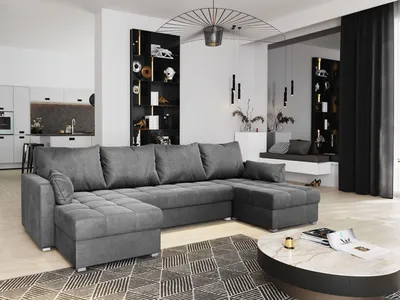 Produktbild von Masseno Ecksofa NAKO M mit Schlaffunktion U-Form, Sofa mit Bettkasten, Wohnzimmersofa, Couch, Soffa, Bettsofa, Couchgarnitur- Grau, MONOLITH 85
