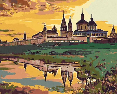 Obrázek produktu pro Zuty - Malování podle čísel - ZÁMEČEK U VODY A ZÁPAD SLUNCE, 40x50 cm, vypnuté plátno na rám