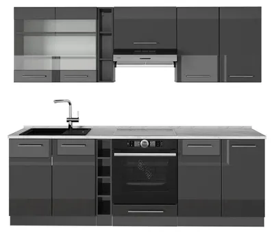 Immagine prodotto di Cucina componibile Vicco Fame-Line Antracite lucido 235 cm , PL Marmo, Model 57428