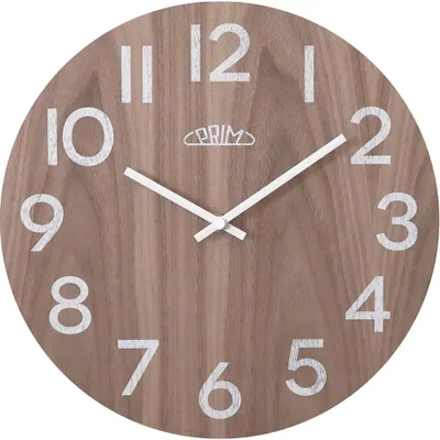 Produktbild von PRIM Genuine Veneer Wanduhr Holz lautlos Dunkelbraun/Weiß 31 cm