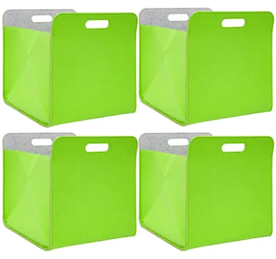 Imagen del producto de Juego de 4 cajas de almacenamiento tipo cubo, fabricadas en fieltro, color verde manzana, dimensiones 33x38x33 cm