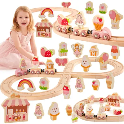 Produktbild von Holzeisenbahn bunt, 3-teilig, für Kinder ab 3 Jahren, Spielzeug für die Kreativität