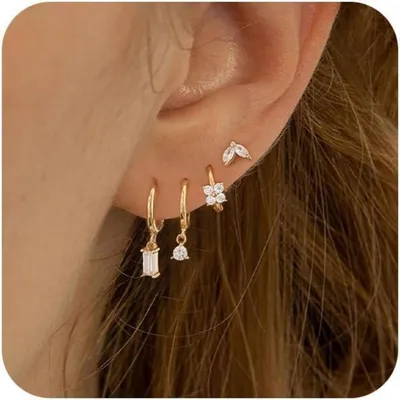 Produktbild von FUNEIA Ohrringe Silber 925 14K Vergoldet Damen Klein Creolen Ohrstecker Gold Set Zirkonia wasserdicht hypoallergen