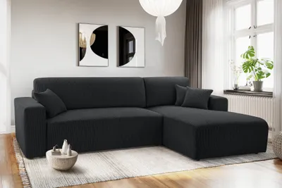 Produktbild von AX LIVING Catea Eckschlafsofa mit Bettkasten R – Dunkelgraues Ecksofa 279cm