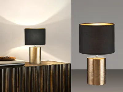 Produktbild von Fischer & Honsel Bronz Tischleuchte E14 Stoffschirm schwarz Chintz, goldfarben bronze 50657