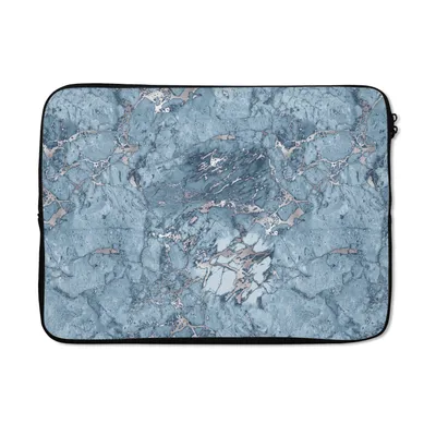 Produktbild von MuchoWow® Laptop Hülle 14 ZollBlau - Silber - Marmor - Muster Laptoptasche - Laptoptasche - Stoßsicher - Schutzhaube