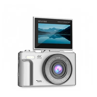 Produktbild von PRIXTON Xplorer DV900 Digitalkamera, WiFi, Mobile App, Schwenkbarer Bildschirm, 4K und 64MP, 9 Kamerafunktionen, Herausnehmbare Batterie, Silber