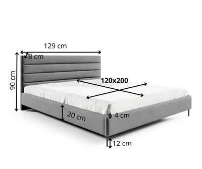 Produktbild von GUTTO Polsterbett Grau aus Velour 120x200 cm Schwarze Metallfüße Bett aus Samt - Doppelbett mit schöner Steppung und besonderem Design