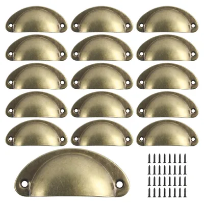 Produktbild von Vintage-Muschelgriffe, 16 Stück, Schrankgriffe, Schubladenknöpfe mit Schrauben, Möbelgriffe, Küchenschrankgriffe, Schubladenknöpfe – Gelbbronze