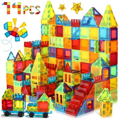 Produktbild von Olvy Magnetische Bausteine 74 Teile – Montessori Konstruktionsspielzeug ab 3 Jahren, Magnetfliesen für Kinder, kompatibel mit Magna Tiles & Connetix