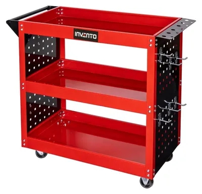 Obrázok produktu pre Pojazdný dielenský vozík na náradie s 3 policami, držiakom na skrutkovače a bočným panelom s háčikmi, 78 x 35 x 75,5cm Invento