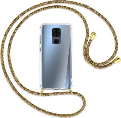 Produktbild von Handykette Backcover-Schutzhülle mit Band (Metall goldfarben) für Xiaomi Redmi Note 9 / 10X 4G - braun+beige