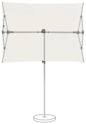 A white rectangular patio umbrella with a gray metal frame and base, shown from the front.