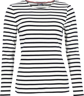 Produktbild von modAS Damen Shirt Streifenshirt 1/1-Arm - Ringelshirt Langarmshirt Damen Gestreift - Longsleeve Shirt mit Streifen aus Baumwolle in Weiß/Blau Größe 36