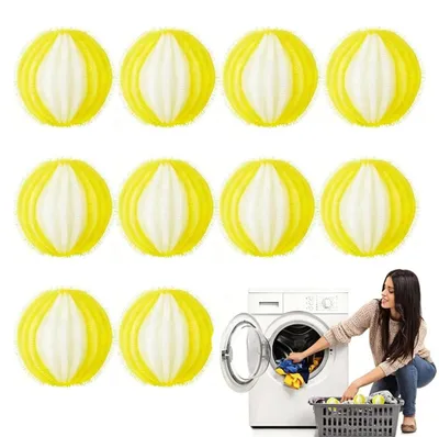 Image de Balles de lavage - 10 pièces pour éliminer les poils et les peluches - pour le linge et les vêtements - jaune et blanc