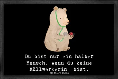 Produktbild von Mr. & Mrs. Panda Schuhabstreifer Müllwerkerin Herz 40 x 60 cm - Schwarz - Geschenk, Fußabtreter, fußmatte, Müllfrau, Witzig, Fußabstreifer, Kehrichtfrau, Türvorleger