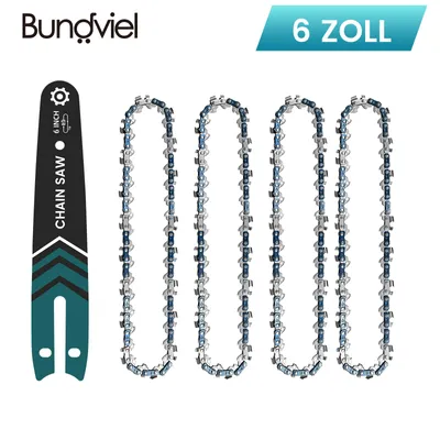 Produktbild von Sägekette-Set,4 Stück 6 Zoll mit 37 Antriebsgliedern,1 x 6 Zoll Führungsschiene,passend für Mini-Akku-Kettensägen,Elektrokettensägen,Garten,Bäume,Äste