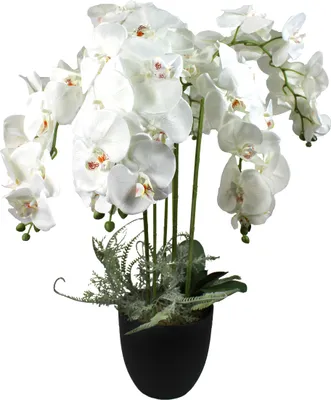 Obrázok produktu pre Veľká umelá orchidea 110 cm Biela umelá rastlina XXL s kvetináčom