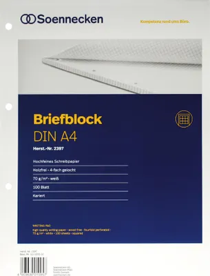 Immagine prodotto di Blocco di scrittura Soennecken 2397 DIN A4 4 fori a scacchiera 100 fogli bianco