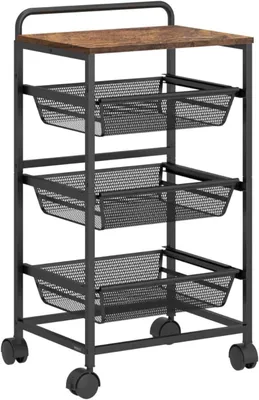 Imagen del producto de Carrito de cocina de 4 niveles - Carrito de almacenamiento con cestas extraíbles - Con ruedas - 31,8 x 40 x 76 cm - Color marrón y