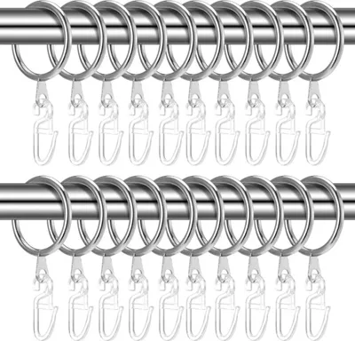 Produktbild von 40 Stück Gardinenringe + 40 Stück Vorhanghaken Vorhangringe Vorhängen Aufhängen Ringe Klammern für Gardinenstangen 30 mm Innendurchmesser