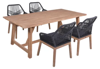 Produktbild von Garden Pleasure Gartenmöbel Set OAKLAND / POMONA, Tisch 200 x 100 + 4 Sessel Dunkelgrau, Akazie / Rope / Kissen 100 % Polyester