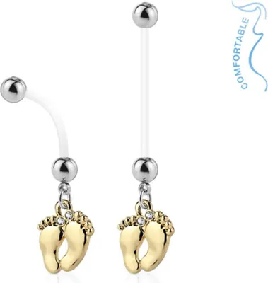 Produktbild von Schwangerschafts-Piercing: Bauchnabelpiercing für Schwangere „Füße“ Gold