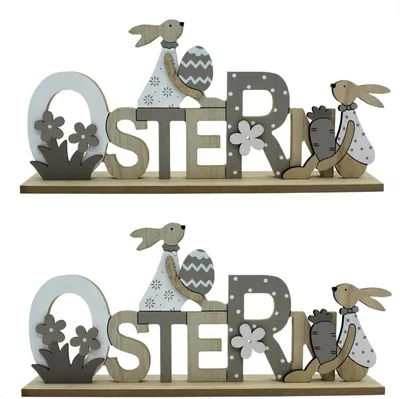 Produktbild von Holz Hasen Ostern Schriftzug 29 x 14cm 2 Stück