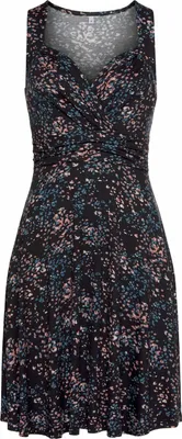 Produktbild von VIVANCE Jerseykleid in Wickeloptik mit Alloverdruck schwarz-rose-bedruckt Größe 40
