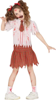 Immagine prodotto di Zombie Halloween Scuola Outfit Spaventoso Idea Costume Bambini Camicetta Cravatta Gonna Sangue Horror, Taglia: 110/116 Colore: Bianco