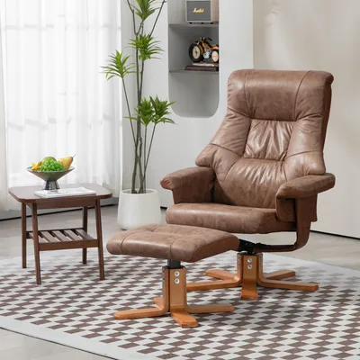 Produktbild von Sweiko Relaxsessel mit Hocker, 360° drehbar, 135° neigbar, atmungsaktiver Bezug, 78 x 82,5 x 109 cm, braun