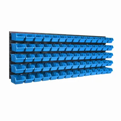Obrázok produktu pre Nástenný panel na náradie 115 x 39 cm s 70  ks. Krabice závesný Modré Boxy Skladovací systém