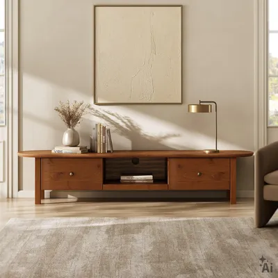Produktbild von Lowboard LAKIE 180 cm aus Massivholz für TV bis zu 75 Zoll - Kastanie Finish