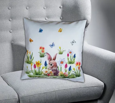 Produktbild von Dekokissen Kissenbezug Druck Osterhase Blumenwiese Ostern Frühling 40 x 40 cm Kissenhülle