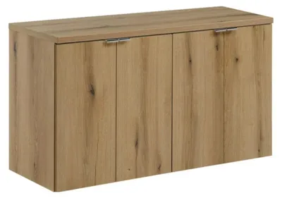 Image de Ensemble de salle de bain suspendu VANO aspect chêne 100cm : meubles sous vasque à placards + plan pour vasque