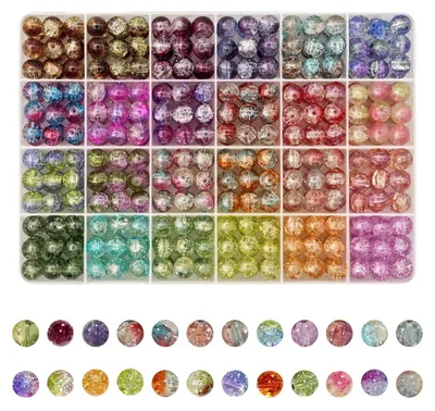 Produktbild von Glasperlen zum Auffädeln 10mm 432 Stück 23 Farben Edelsteinoptik für Schmuck Basteln
