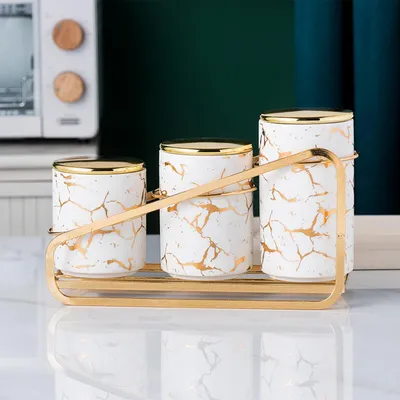 Image de Ensemble de 3 récipients de cuisine en céramique avec couvercles hermétiques
