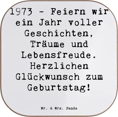 Produktbild von Mr. & Mrs. Panda Tassenuntersetzer Spruch 1973 Geburtstag - Weiß - Geschenk, Träume, gläseruntersetzer, Lebensfreude, Tischuntersetzer, Untersetzer für Gläser, Coaster